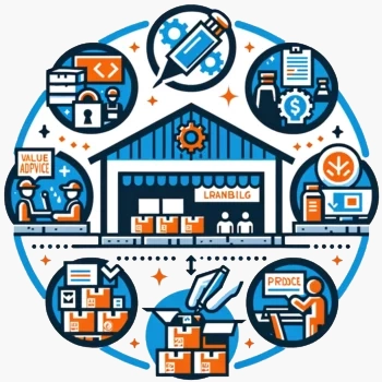 dall·e 2024 02 19 13.29.32 create an icon that represents the warehouse process of value added services in a style consistent with the previously created icons. the icon shoul 350x350